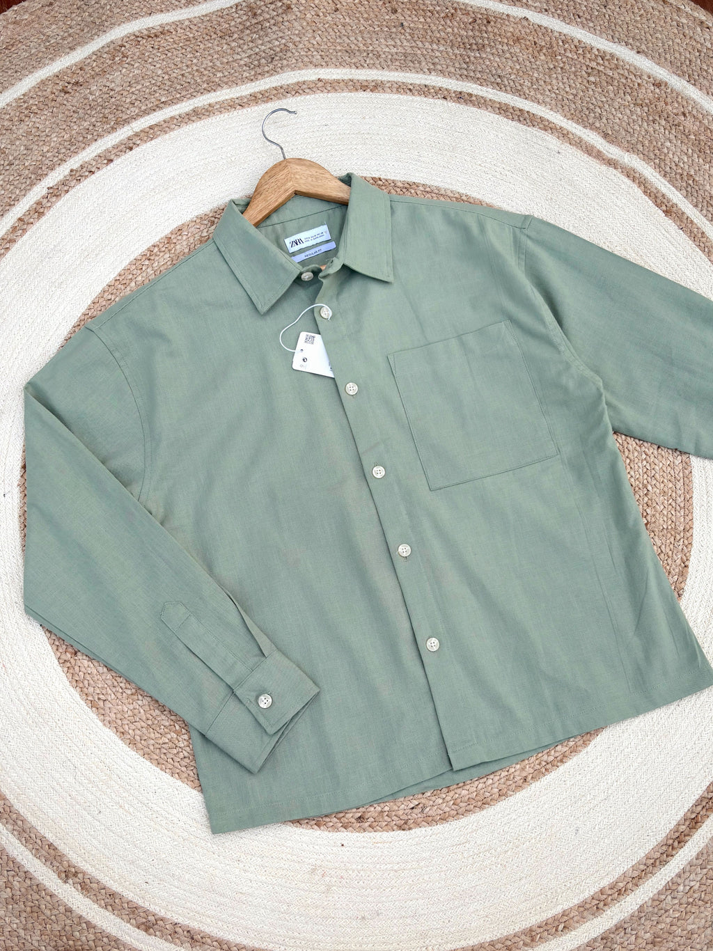 Boxy linen sage green shirt
