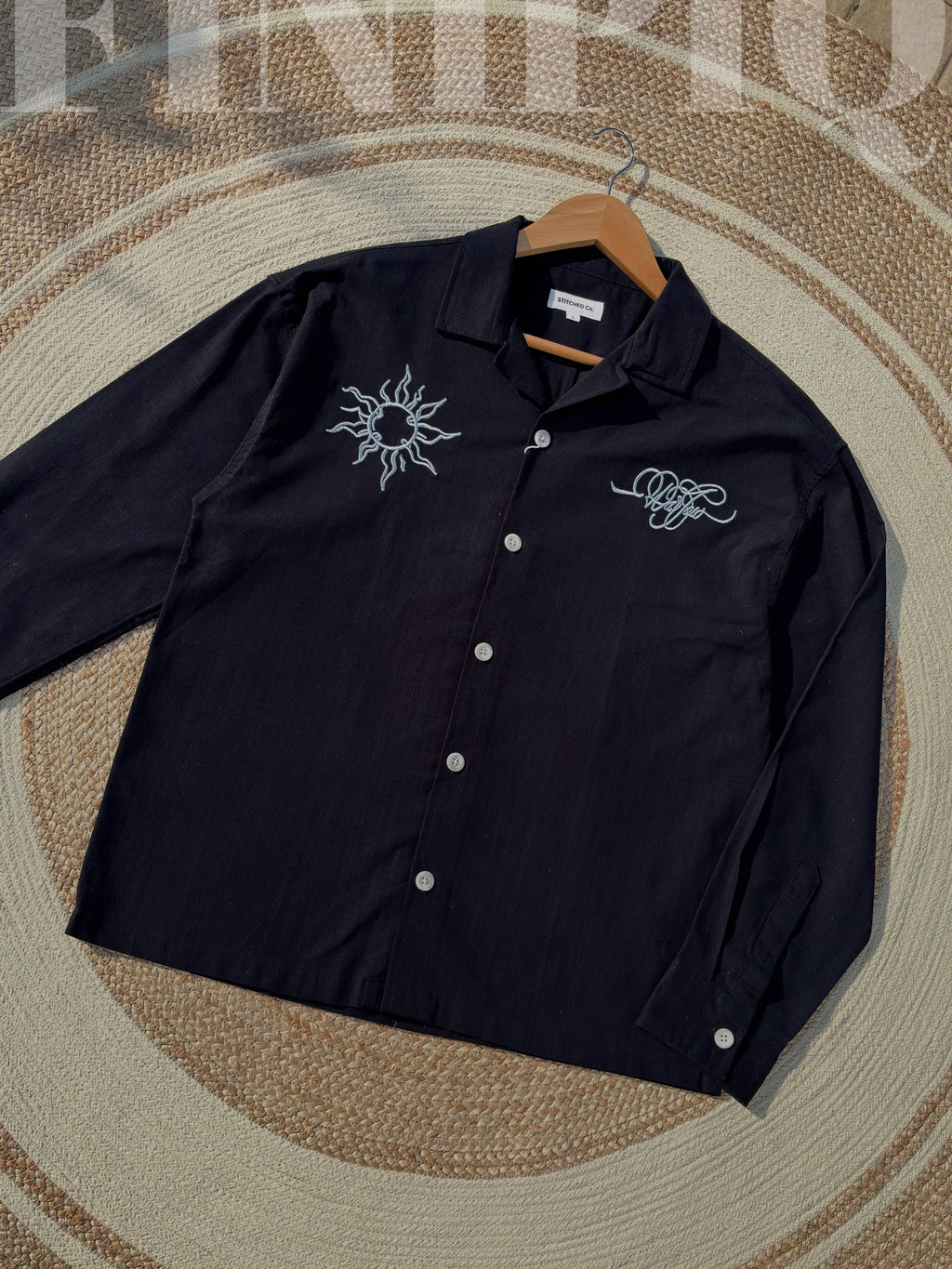 Espresso Fancy Cuban (Navy Blue) Linen Boxy shirt.