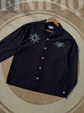 Espresso Fancy Cuban (Navy Blue) Linen Boxy shirt.