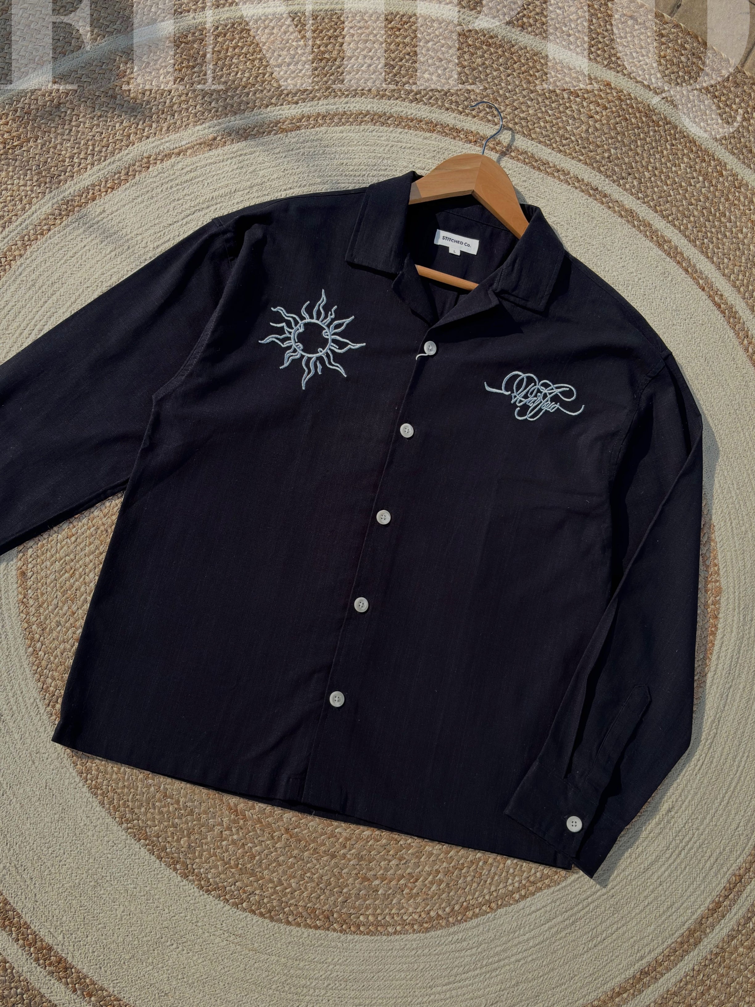 Espresso Fancy Cuban (Navy Blue) Linen Boxy shirt.