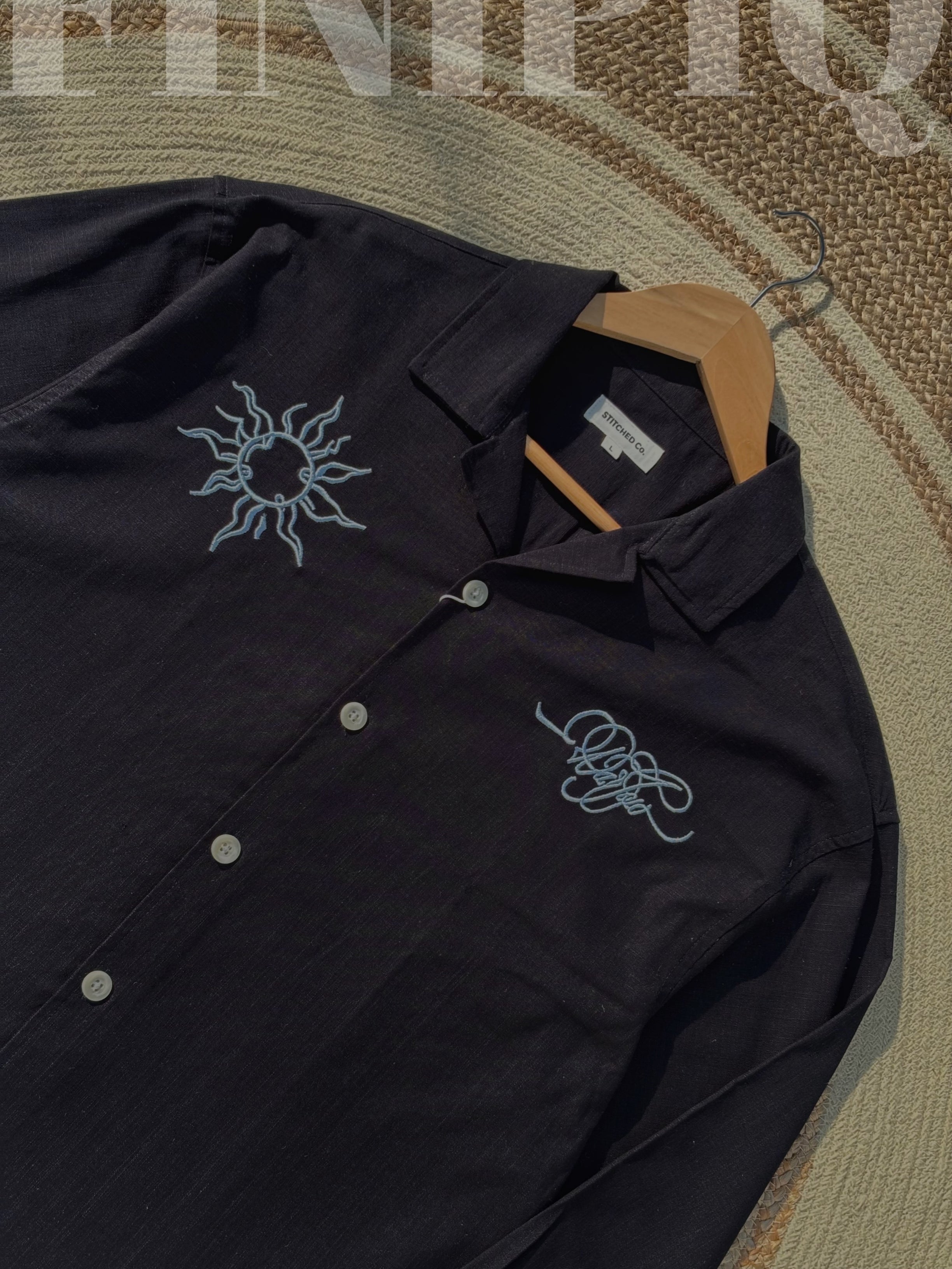 Espresso Fancy Cuban (Navy Blue) Linen Boxy shirt.