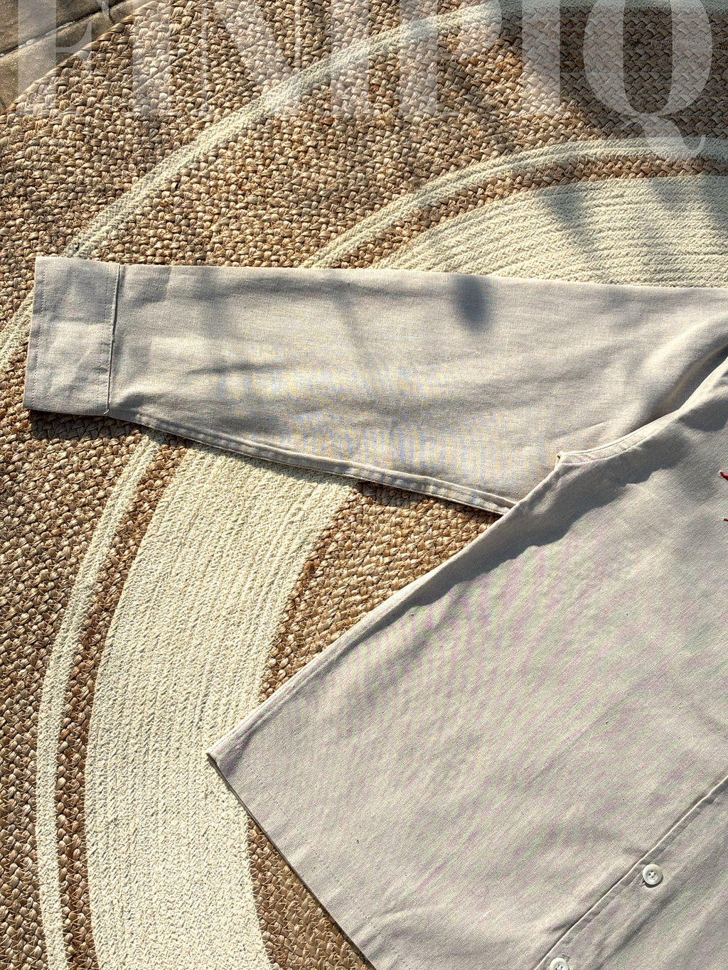 Espresso Fancy Cuban (Sand Beige) Linen Boxy shirt.