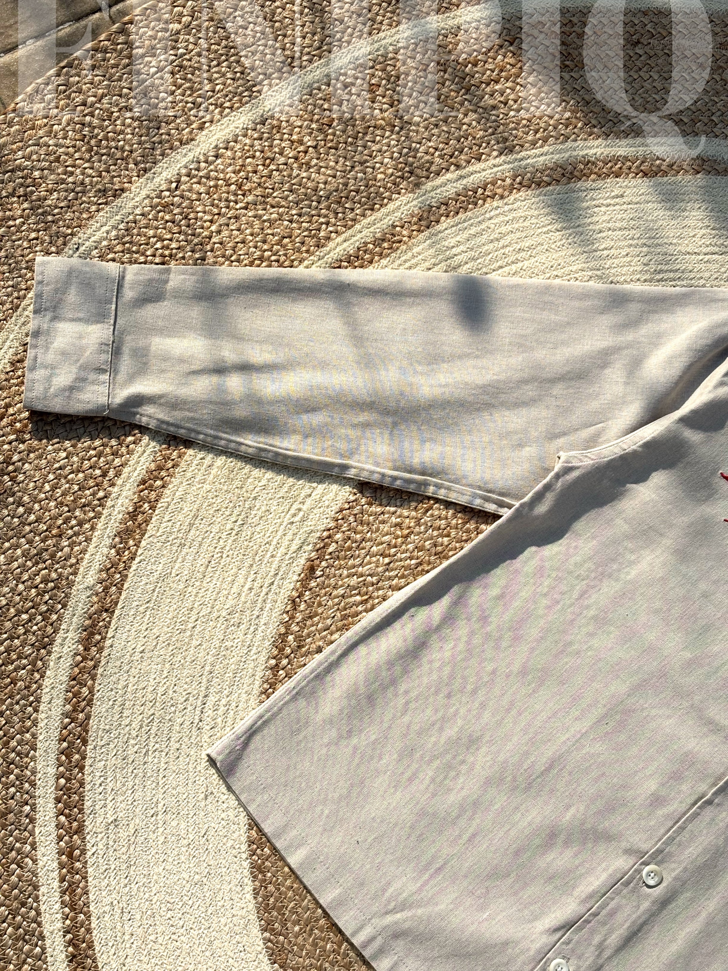 Espresso Fancy Cuban (Sand Beige) Linen Boxy shirt.
