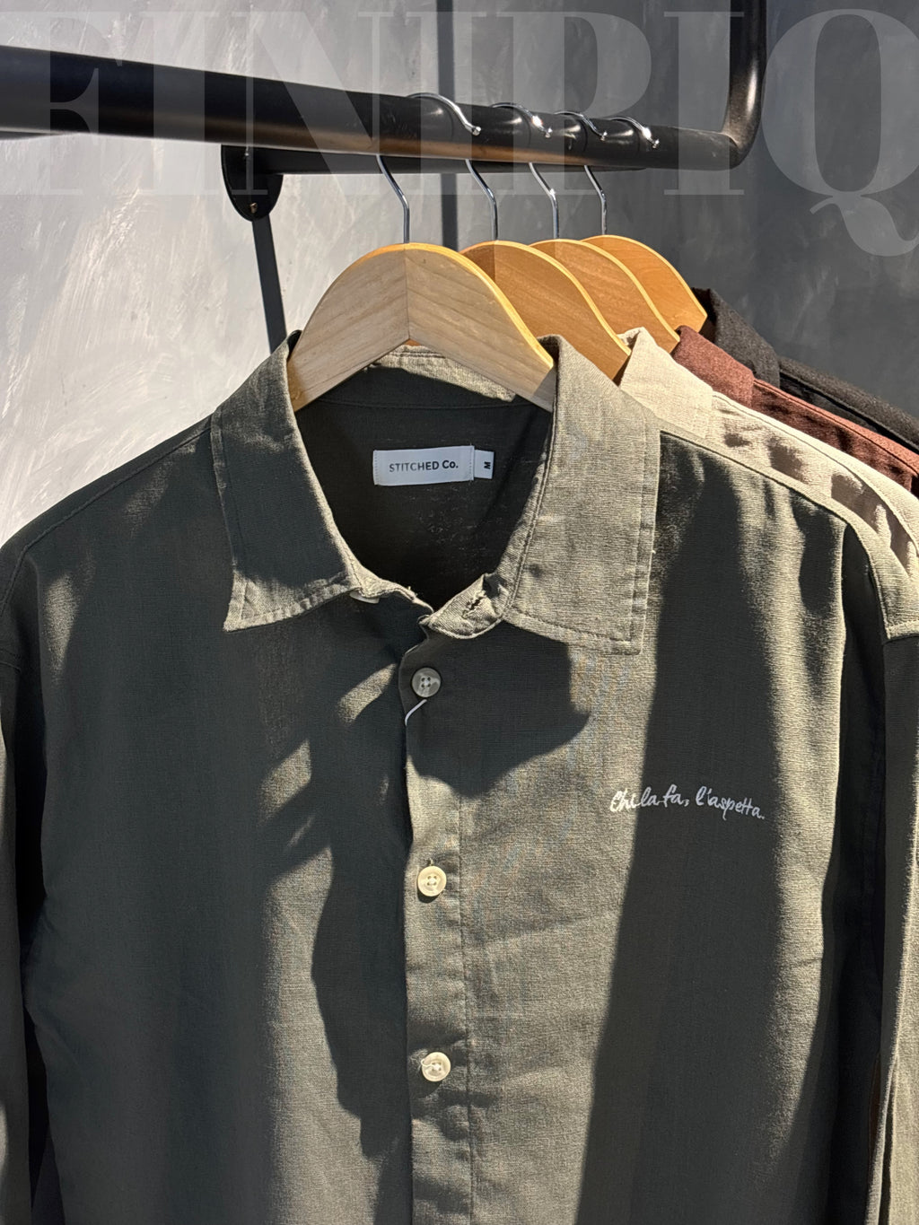 Espresso Dark Olive Linen Boxy shirt.