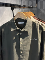 Espresso Dark Olive Linen Boxy shirt.