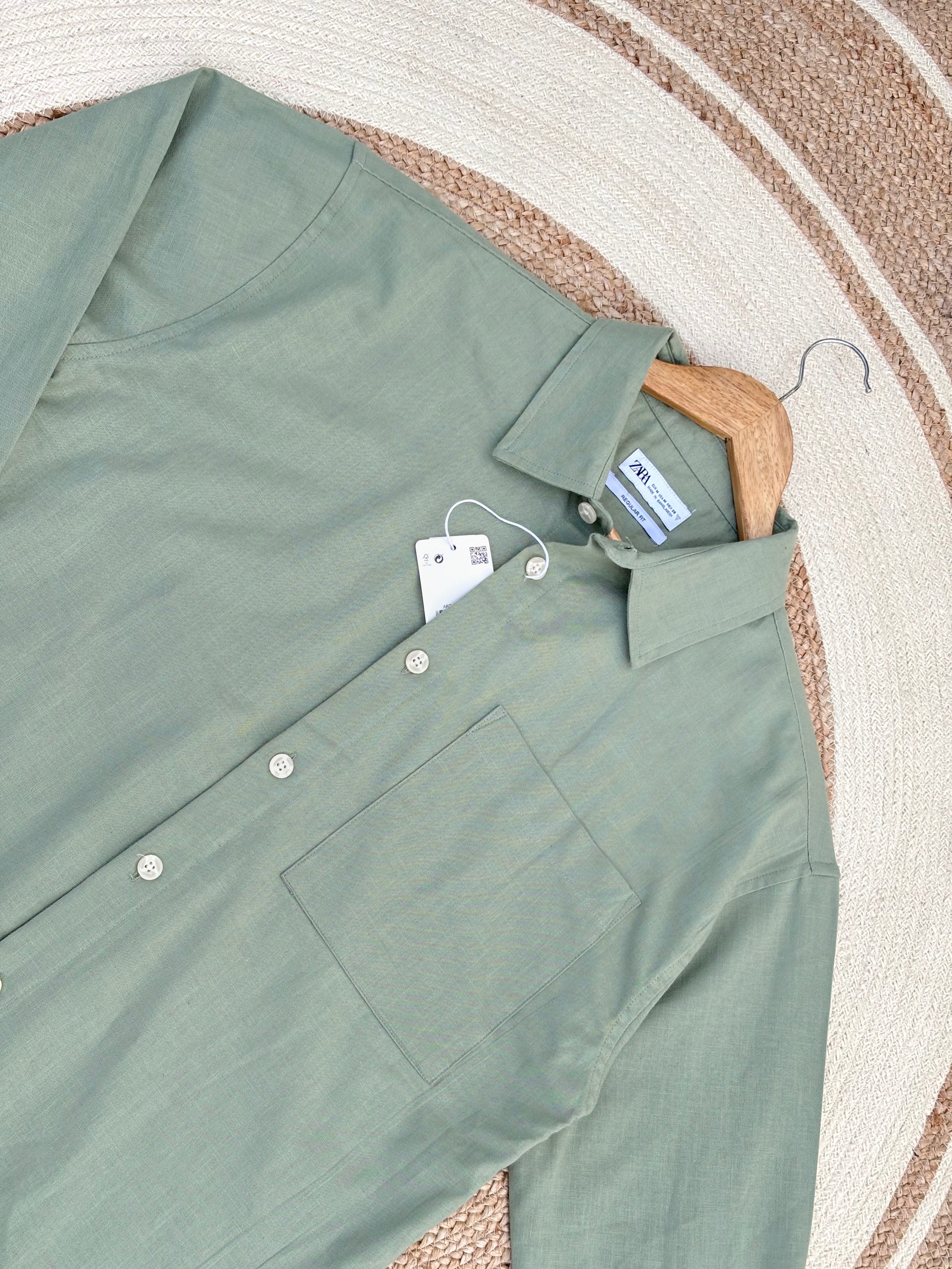 Boxy linen sage green shirt