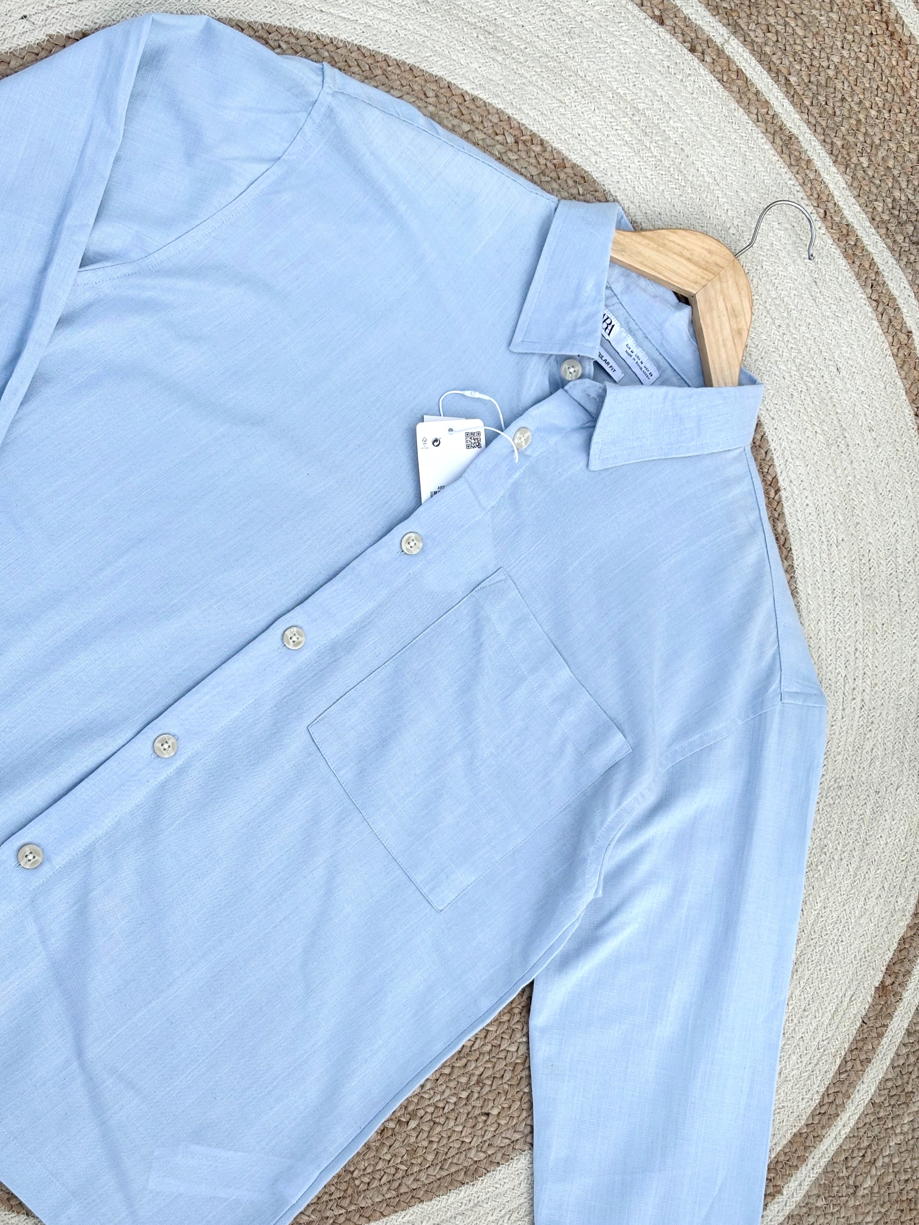 Boxy linen Sky blue shirt
