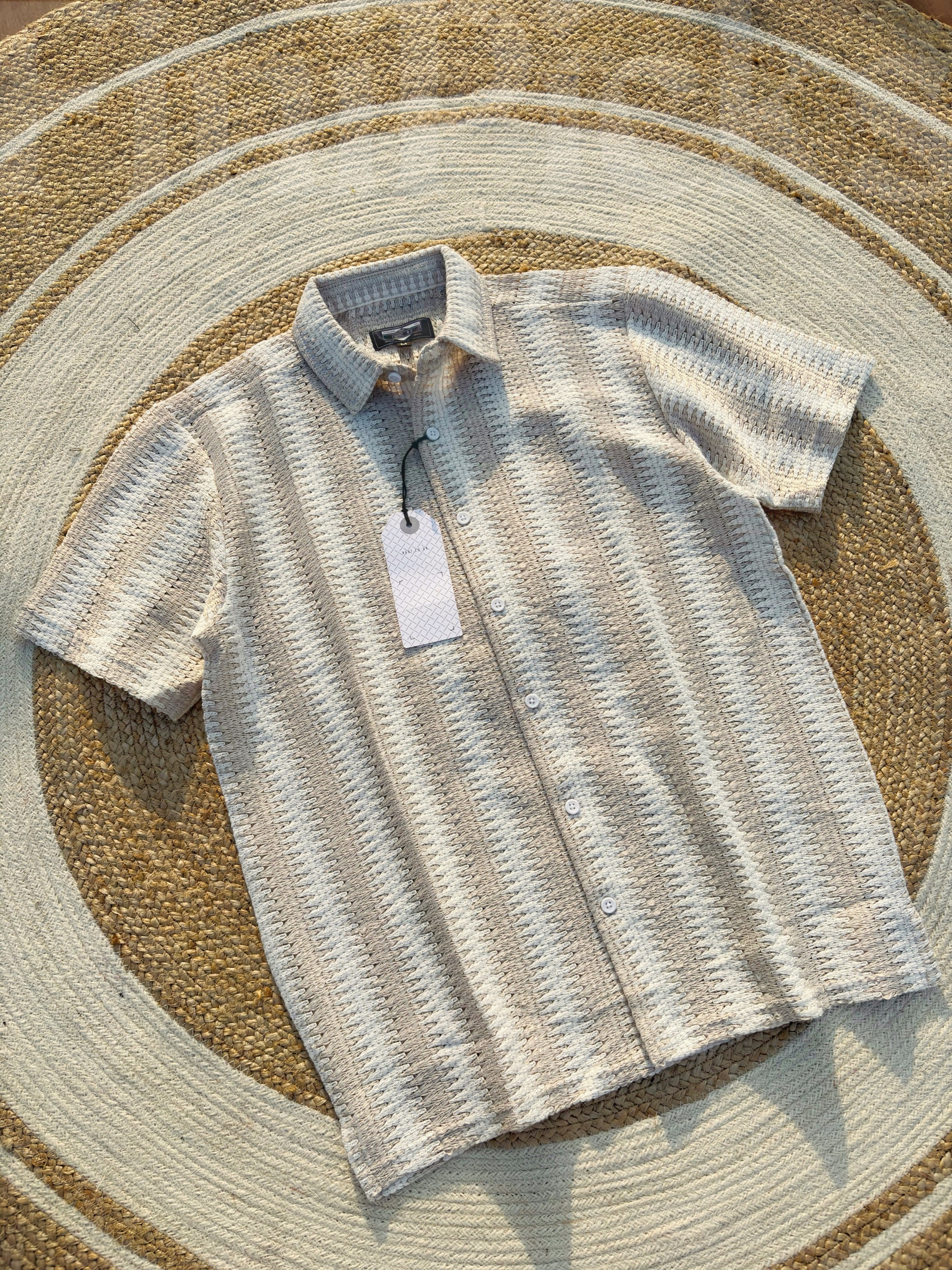 Black textured half-sleeve shirt