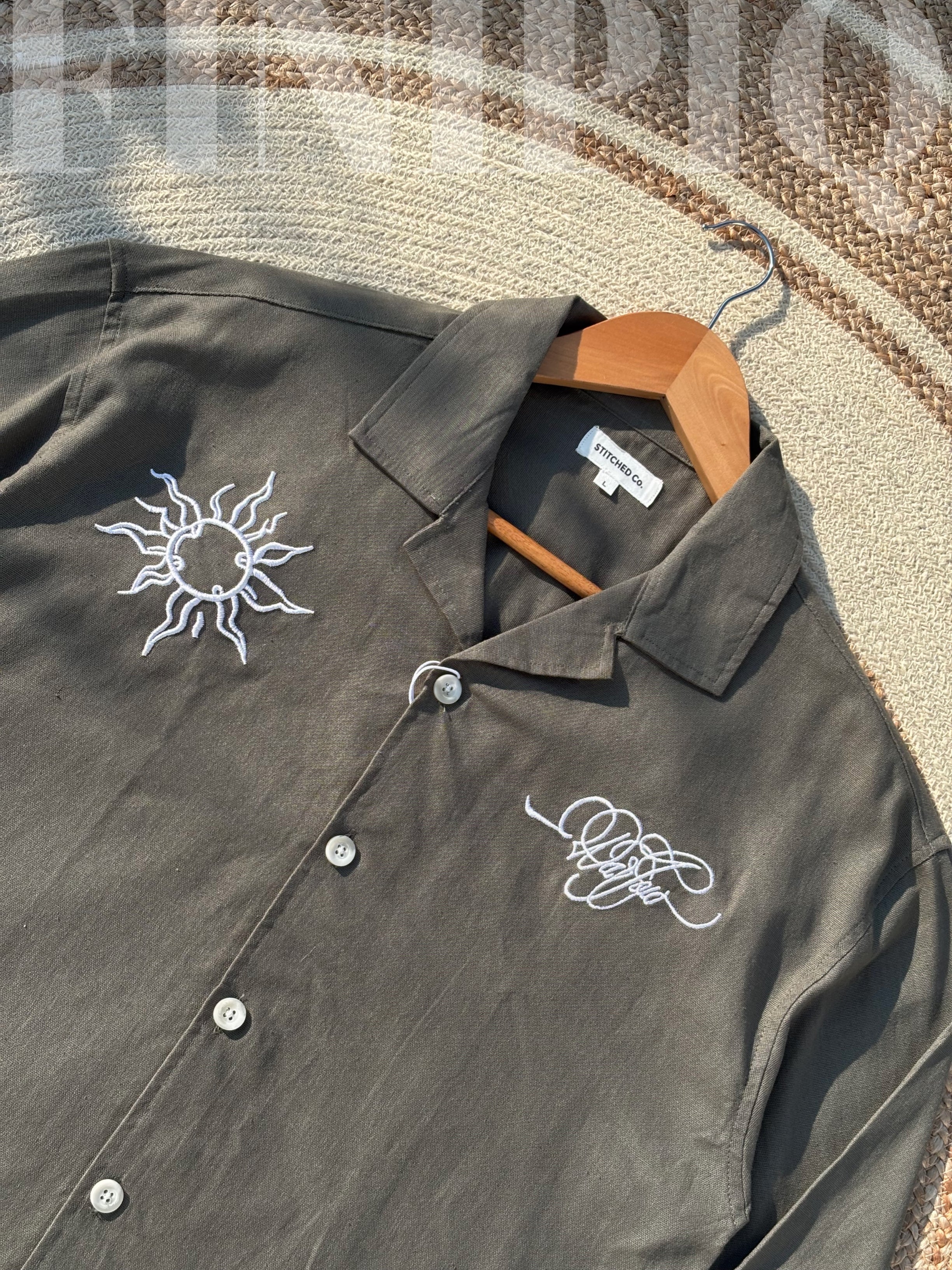 Espresso Fancy Cuban (Dark Olive) Linen Boxy shirt