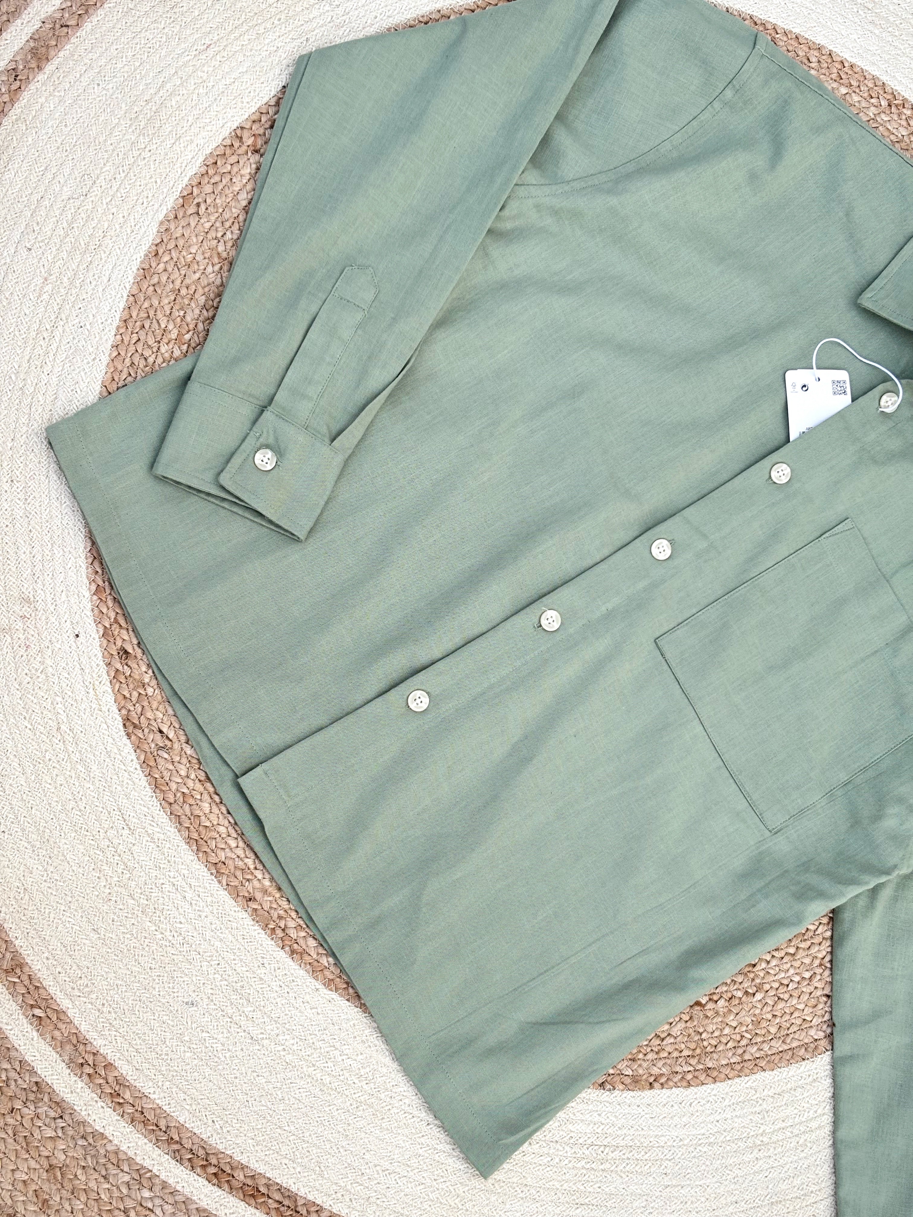 Boxy linen sage green shirt