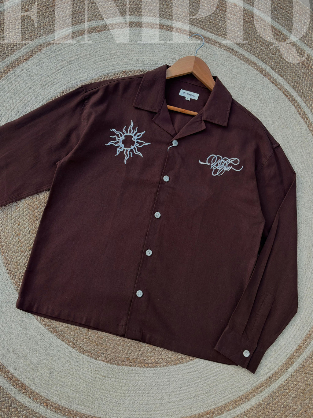 Espresso Fancy Cuban (Coffee) Linen Boxy shirt