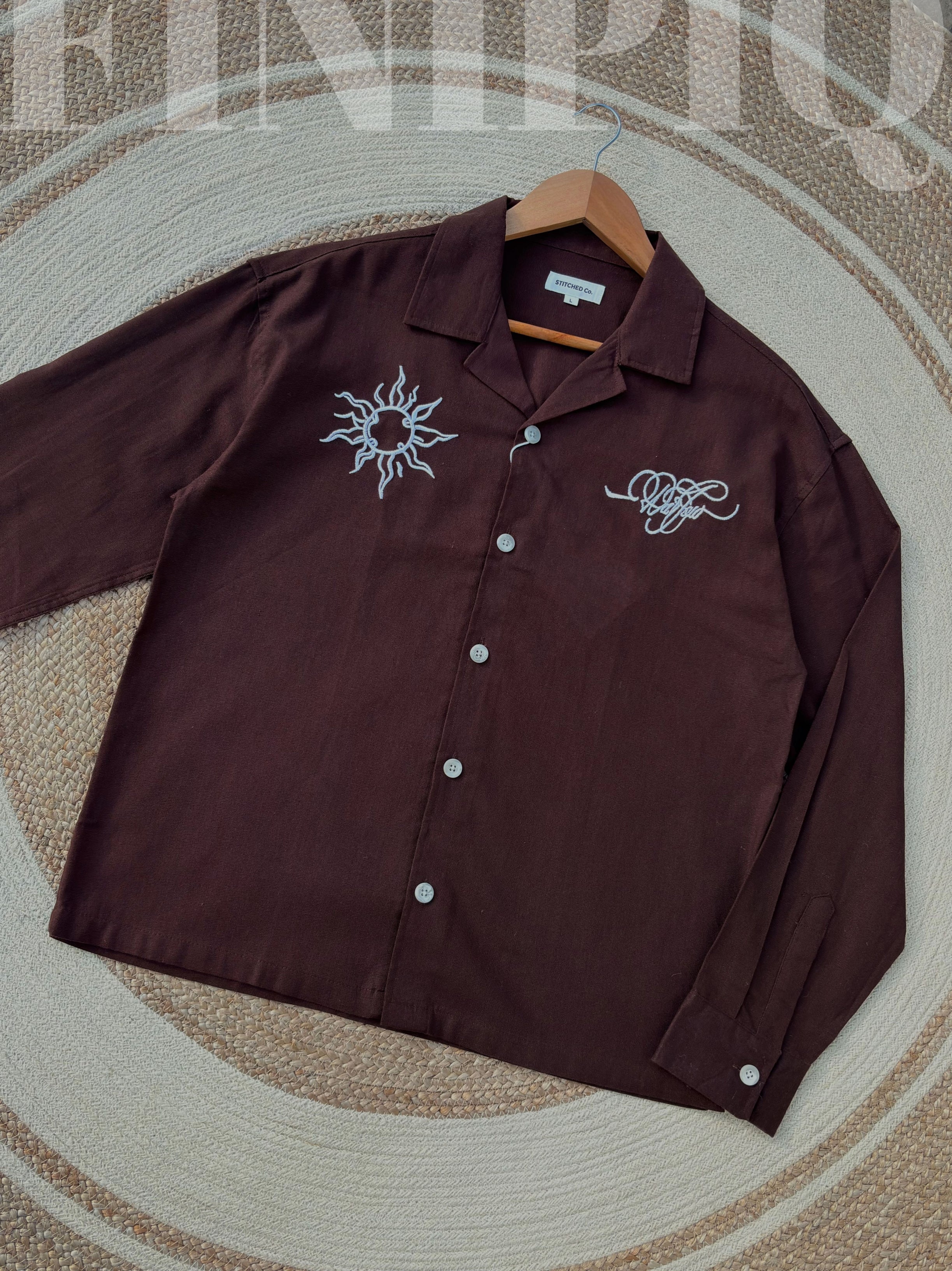 Espresso Fancy Cuban (Coffee) Linen Boxy shirt