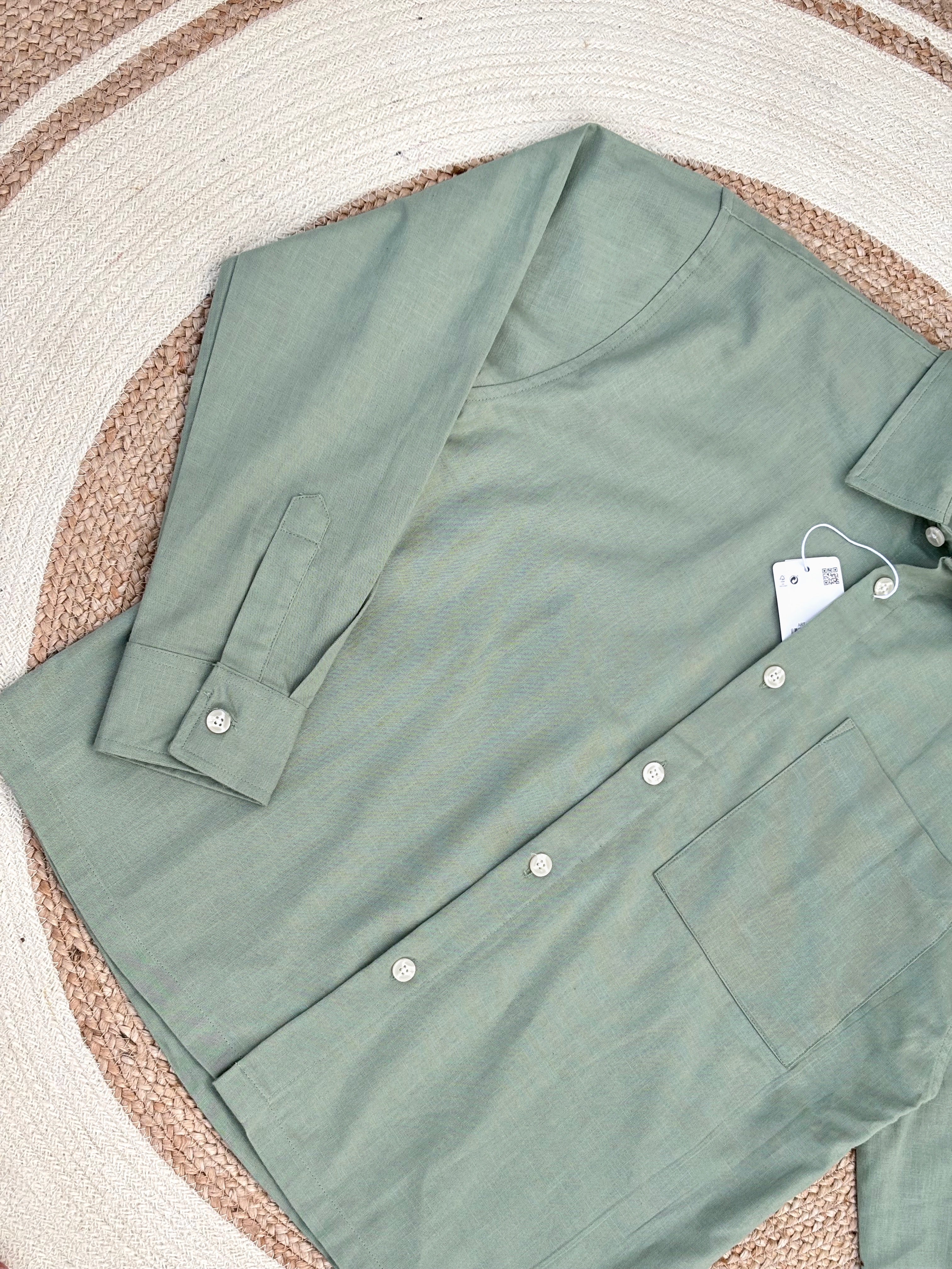 Boxy linen sage green shirt