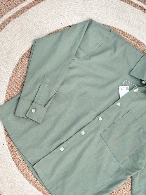 Boxy linen sage green shirt