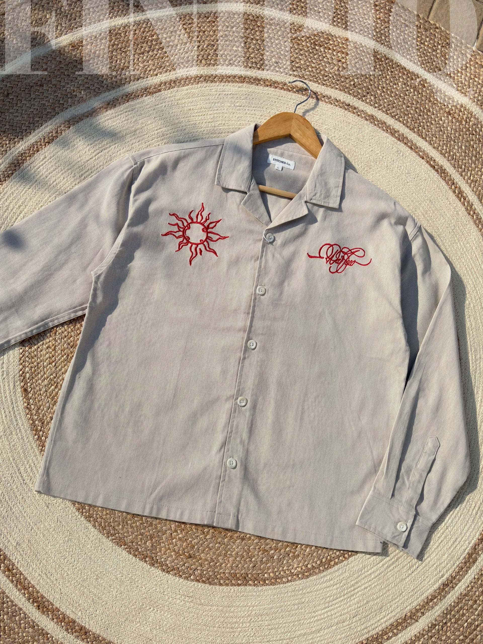 Espresso Fancy Cuban (Sand Beige) Linen Boxy shirt.