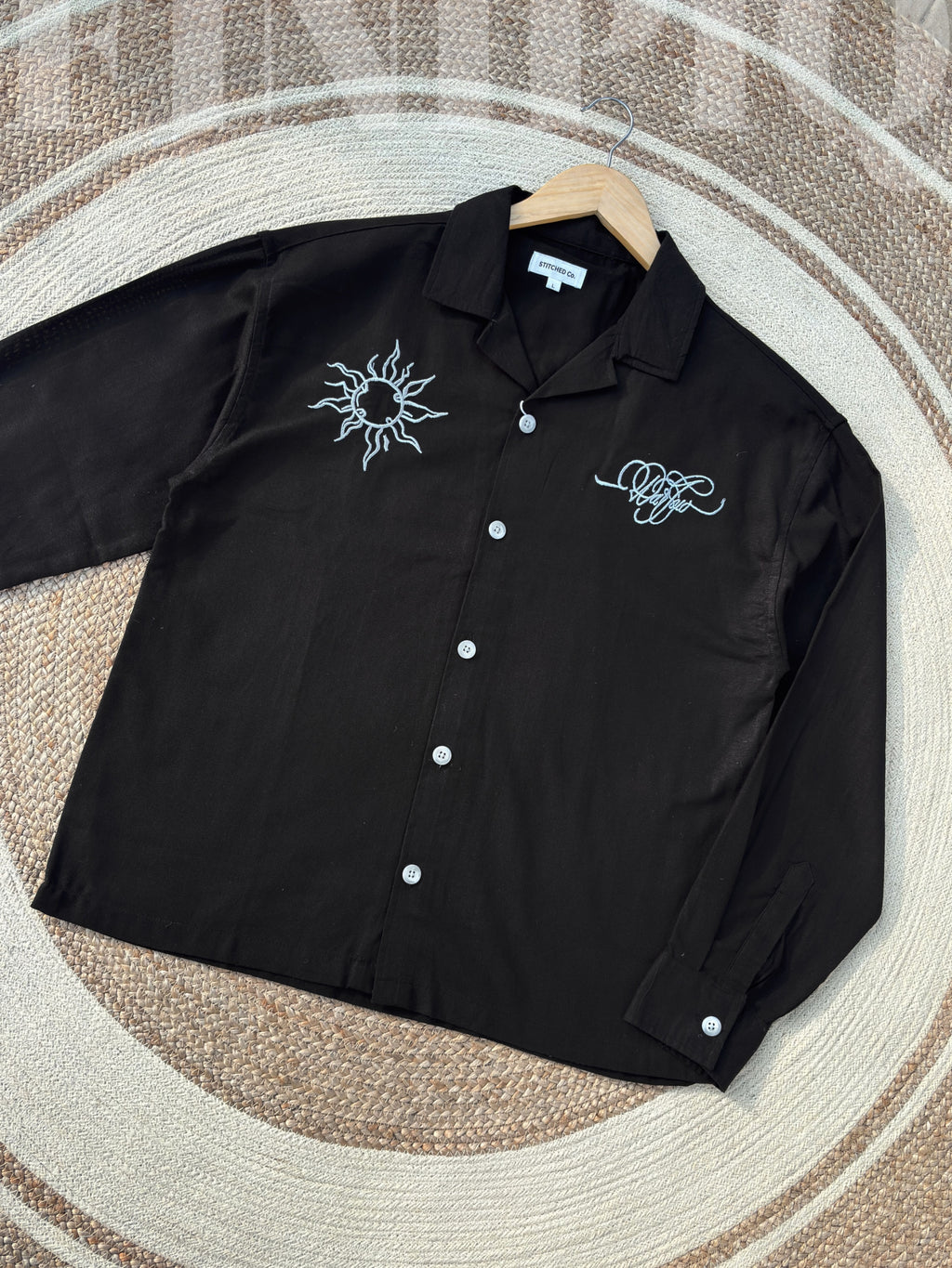 Espresso Fancy Cuban (Black) Linen Boxy shirt