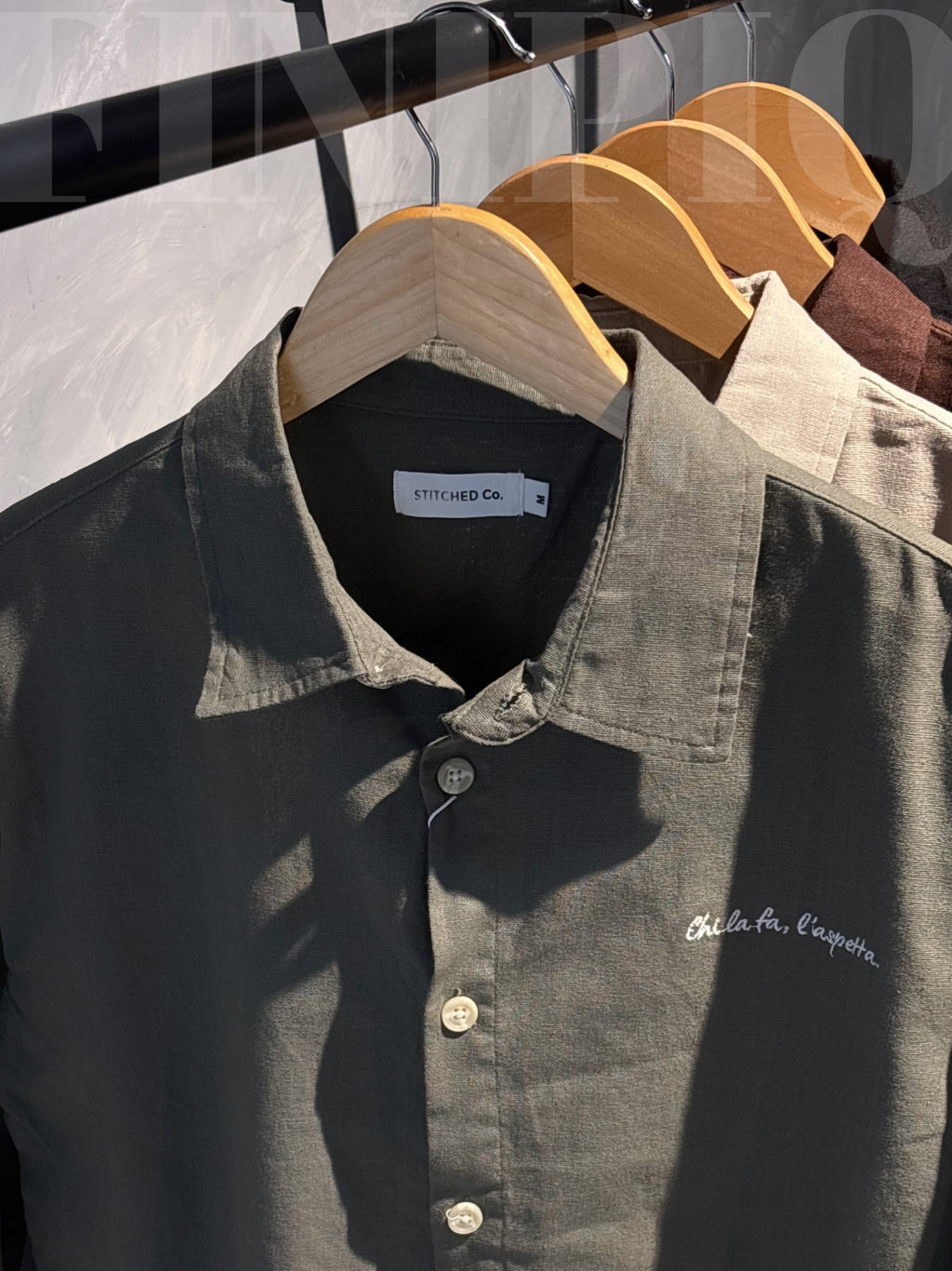 Espresso Dark Olive Linen Boxy shirt.