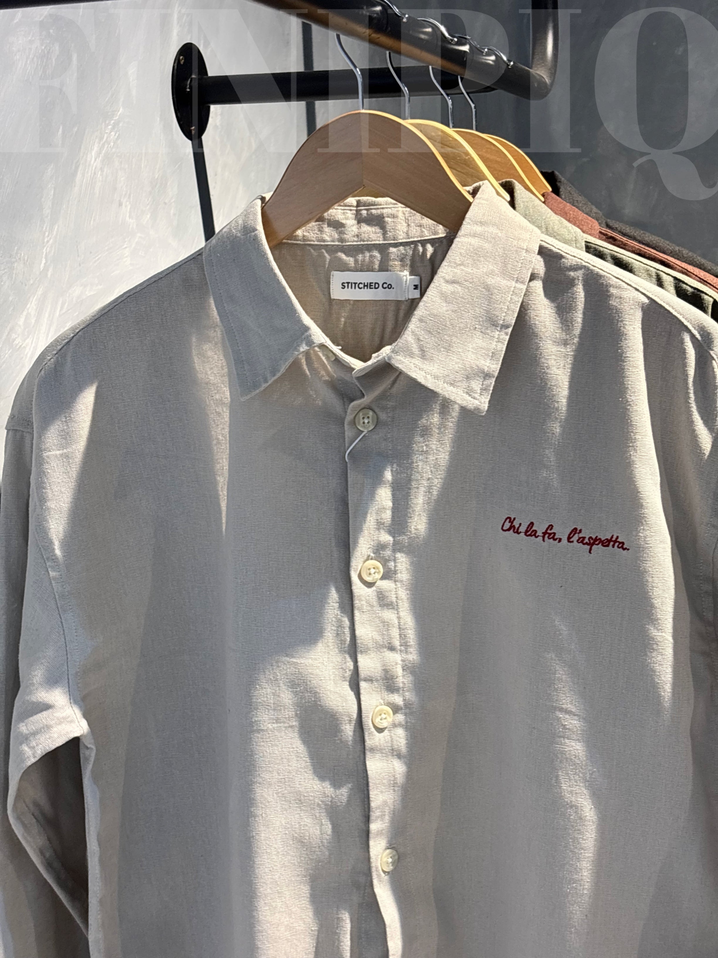 Espresso Sand Beige Linen Boxy shirt.