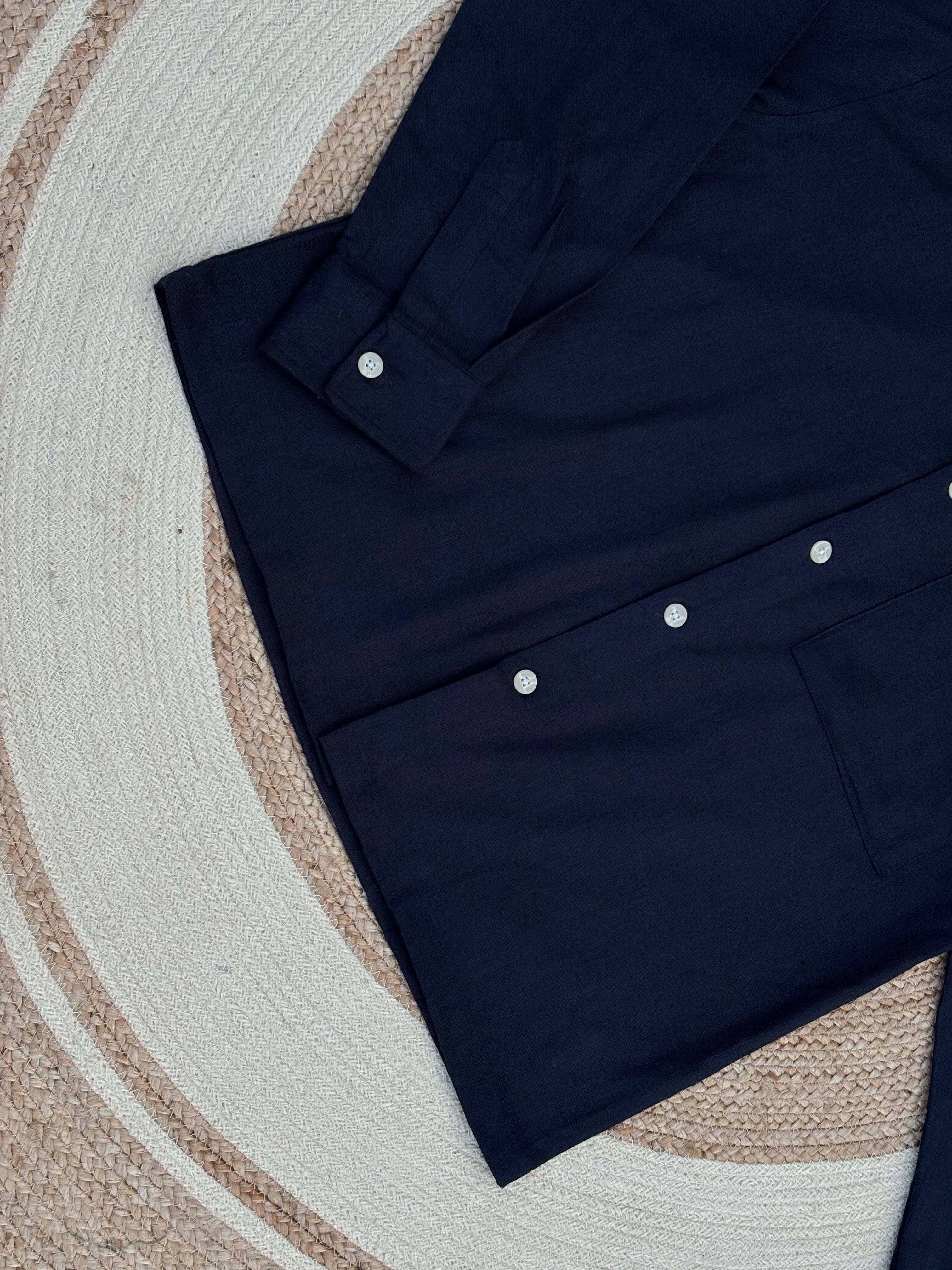 Boxy linen navy blue shirt