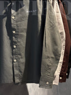 Espresso Dark Olive Linen Boxy shirt.