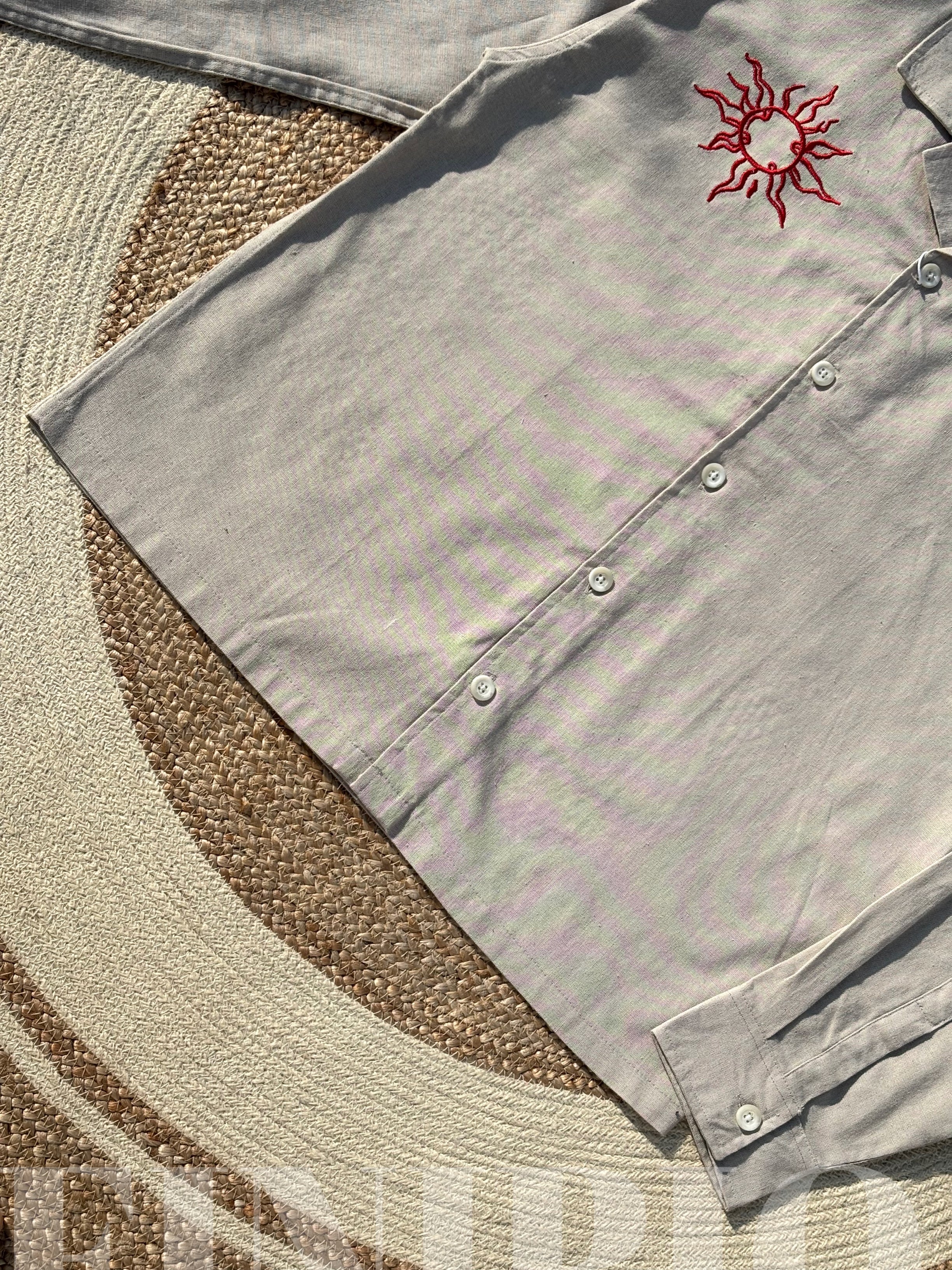 Espresso Fancy Cuban (Sand Beige) Linen Boxy shirt.