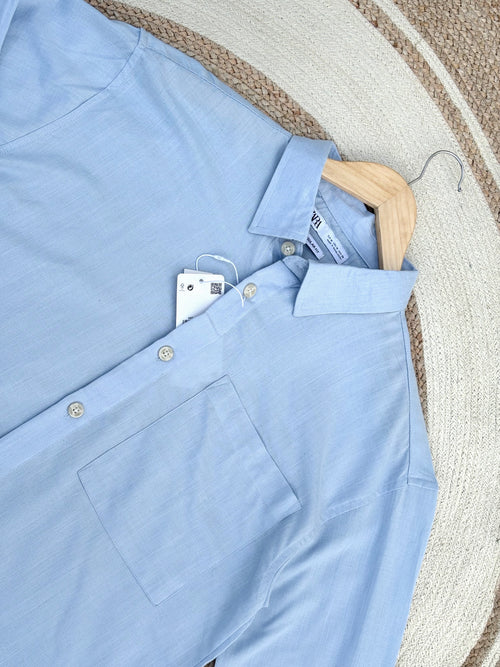Boxy linen Sky blue shirt