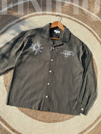 Espresso Fancy Cuban (Dark Olive) Linen Boxy shirt