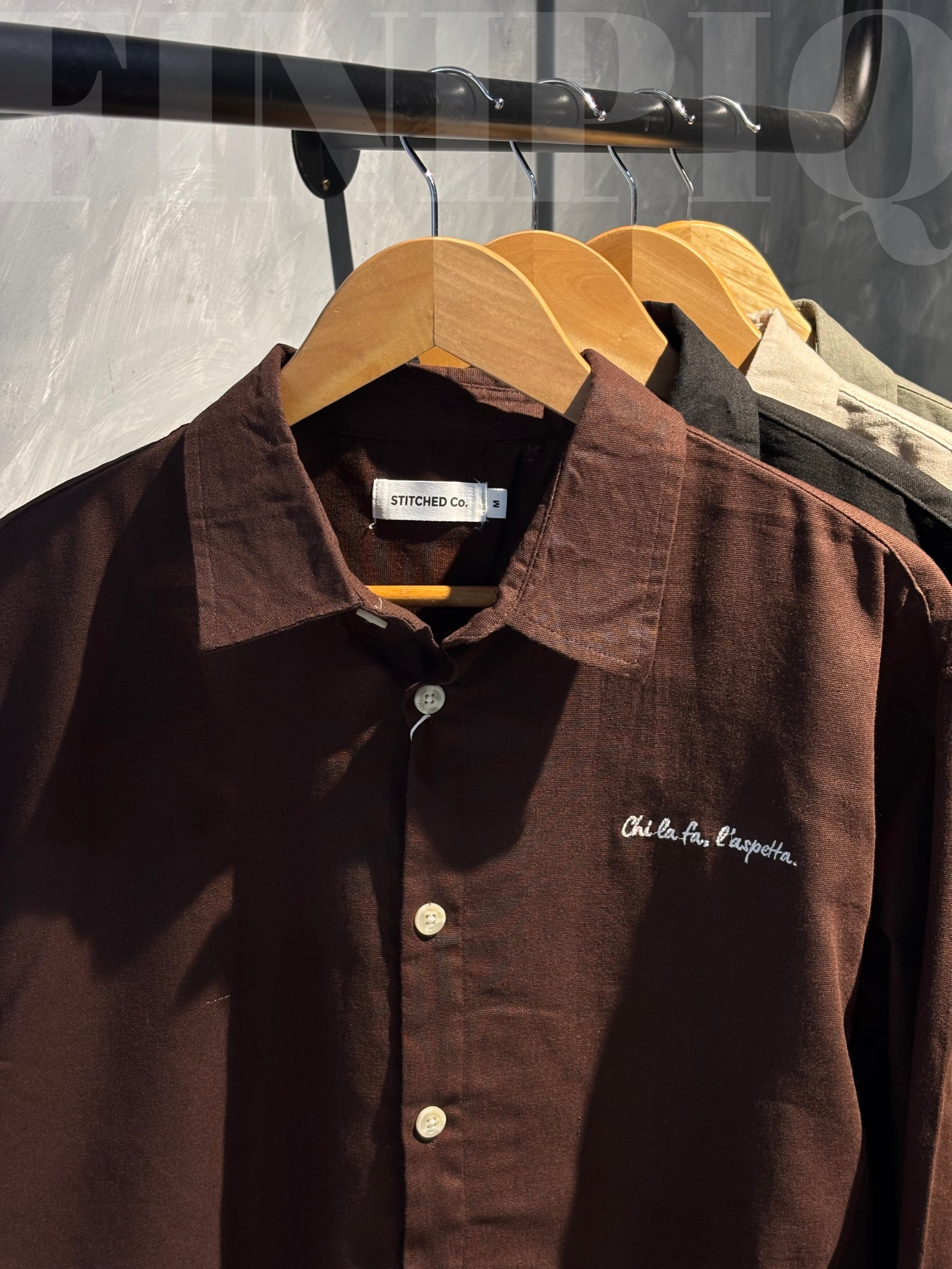 Espresso Coffee Linen Boxy shirt.